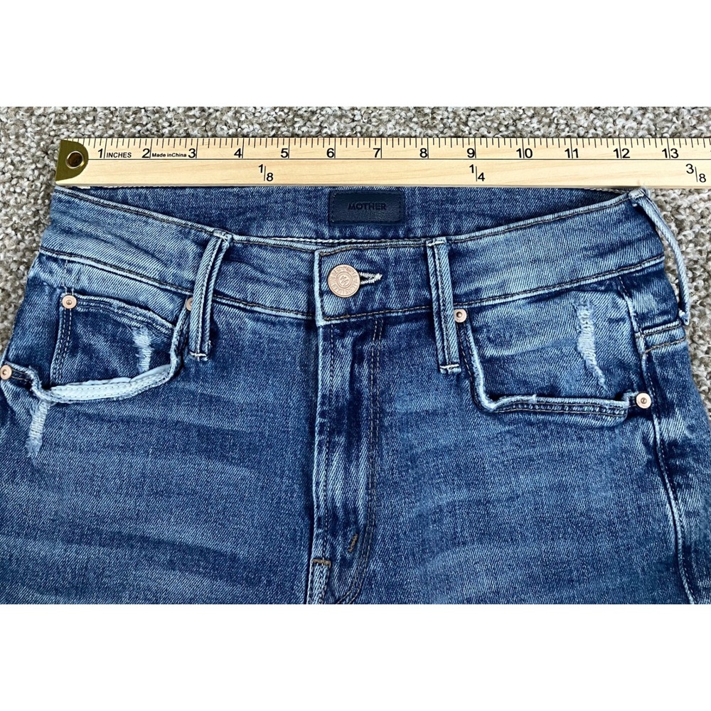 Mother The Runaway Popism Blue Flare Jeans Raw Hem High Rise Size 24 Made in USA - Picture 12 of 15